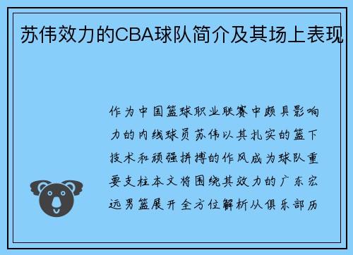 苏伟效力的CBA球队简介及其场上表现