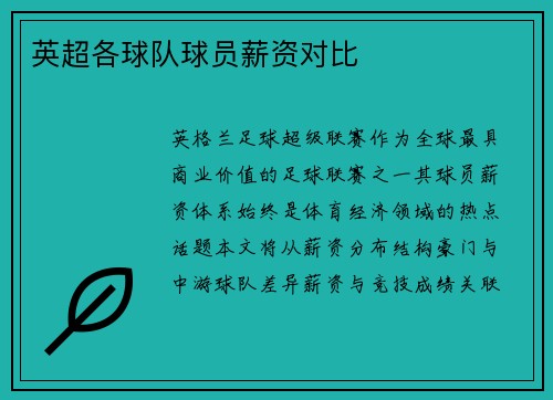 英超各球队球员薪资对比